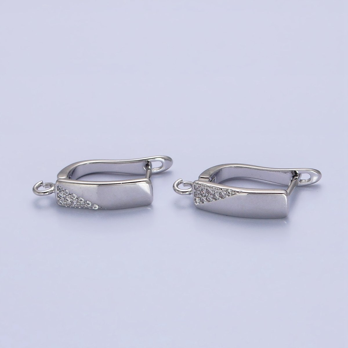 Silver Triangle Micro Paved Long Bar Open Loop English Lock Earrings Supply | Z-199 - DLUXCA
