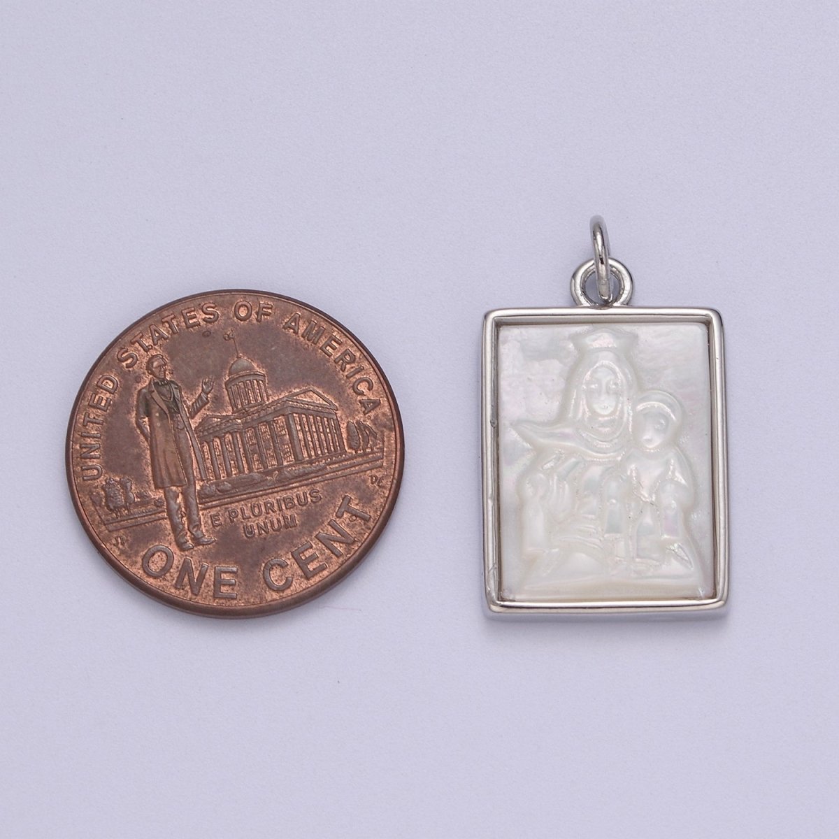 Silver Virgin Mary With Baby Jesus Pendant in Frame Charm N-936 - DLUXCA