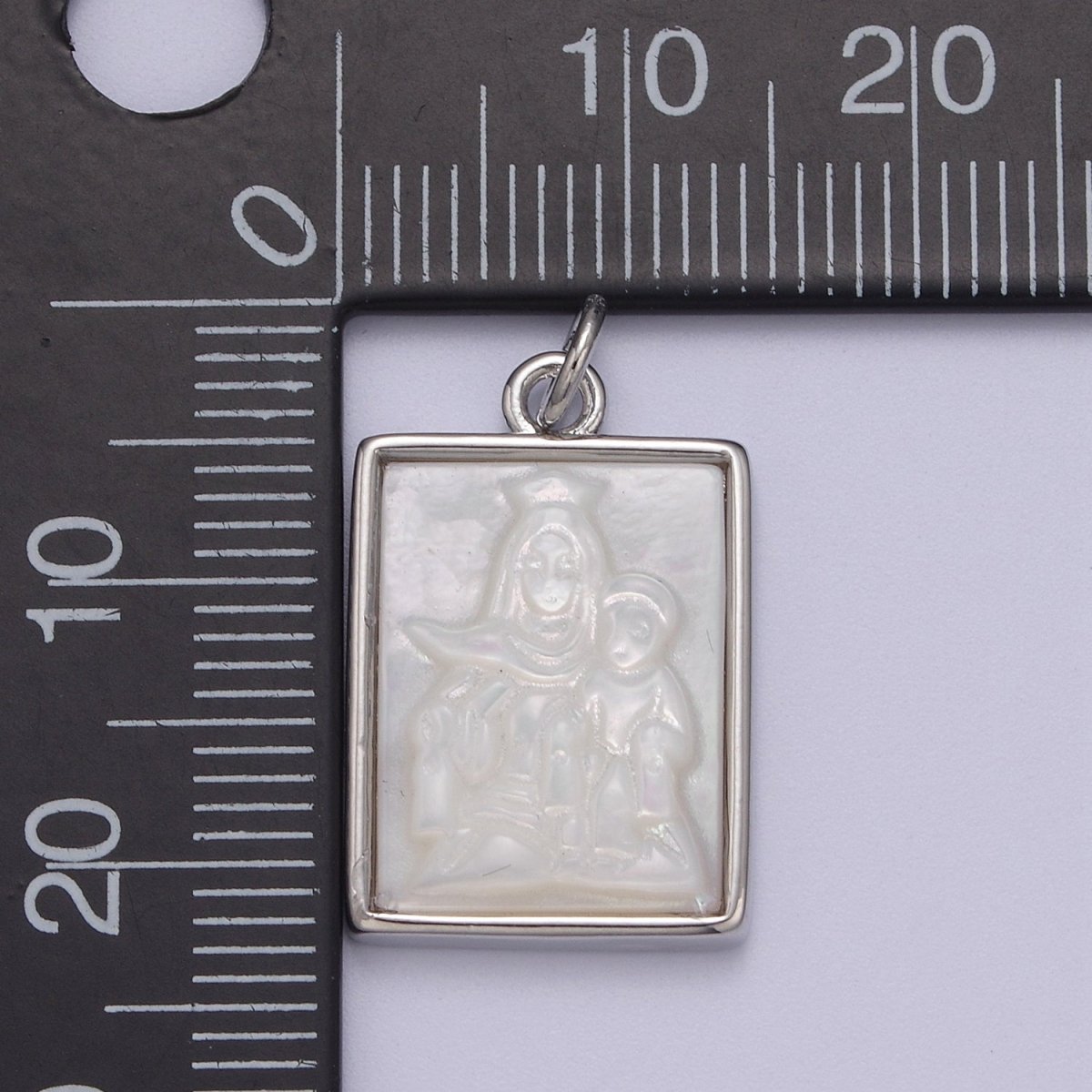 Silver Virgin Mary With Baby Jesus Pendant in Frame Charm N-936 - DLUXCA