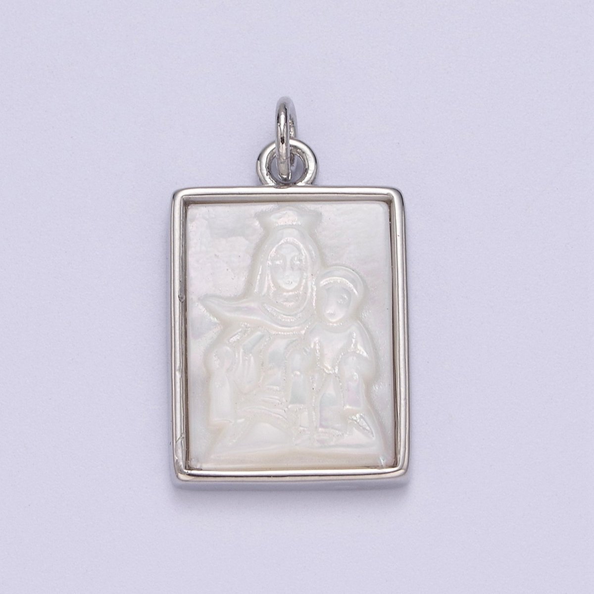 Silver Virgin Mary With Baby Jesus Pendant in Frame Charm N-936 - DLUXCA