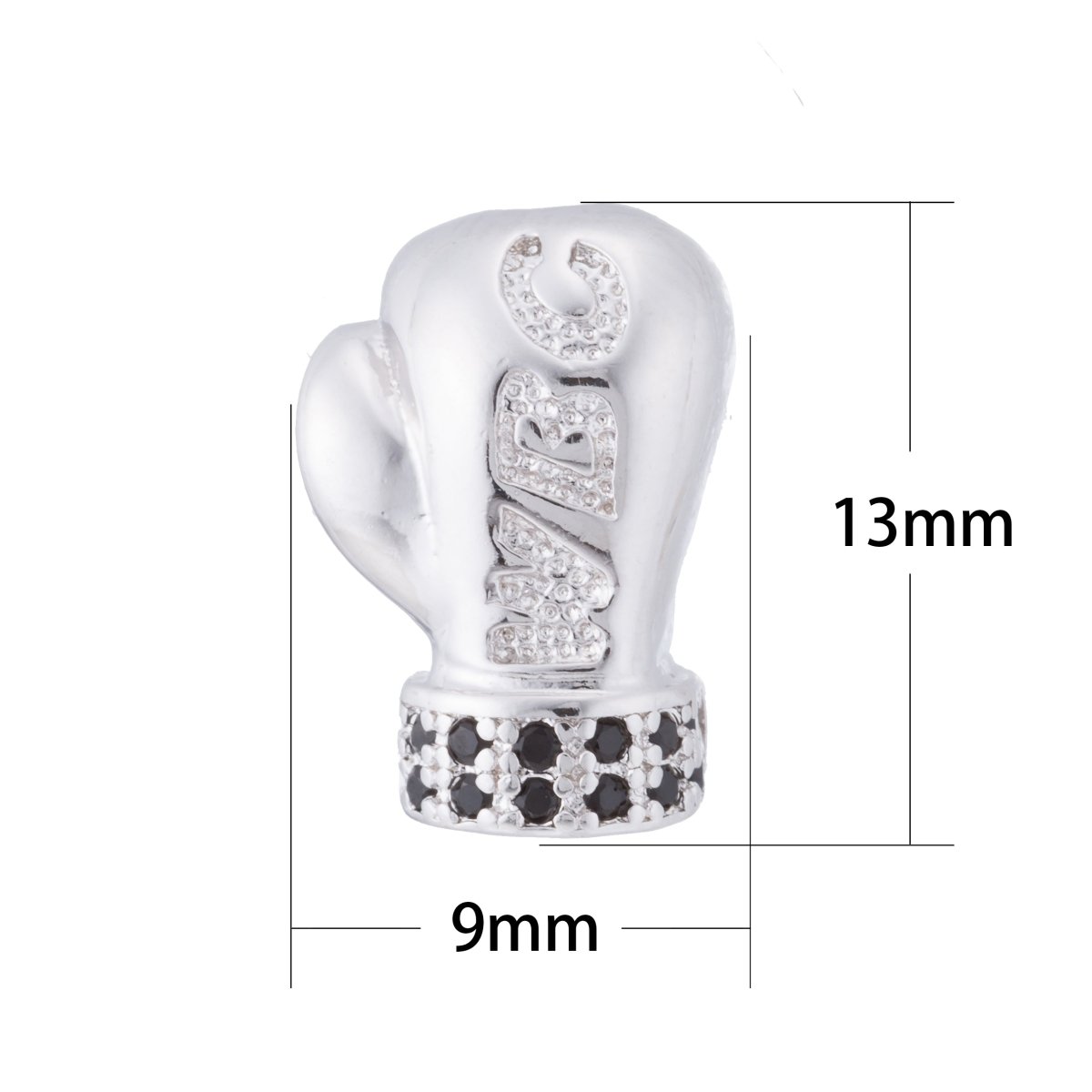 Silver White Gold Boxing Glove Charm, Boxing Bead, Sport Fitness WBC MMA Fighting Cubic Zirconia Bracelet Bead Connector for Jewelry Making B-056 - DLUXCA