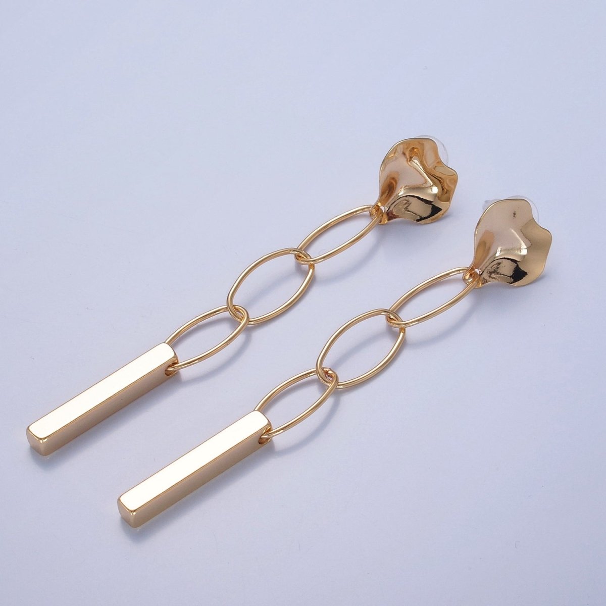 Simple Bar Drop Earrings Dainty Earrings Long Dangle Stick Earrings in Gold Oval Link Chain Earrings Everyday Earrings V-395 - DLUXCA