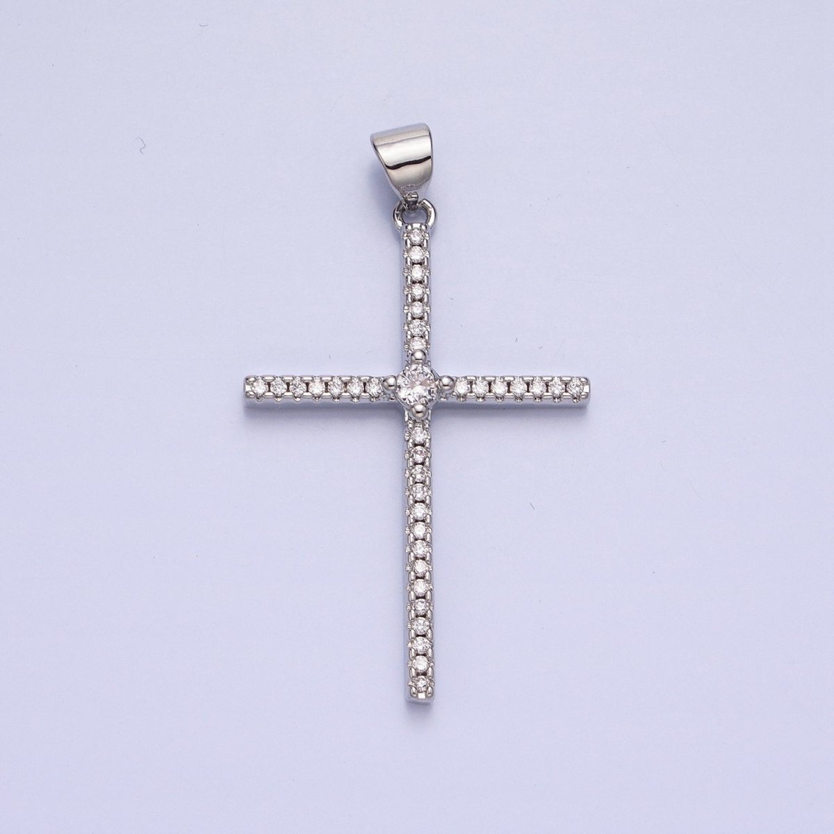 Simple CZ Gold Cross Charm Silver Cross Pendant, Dainty Religious Jewelry Rosary Pendant AA174 AA175 - DLUXCA