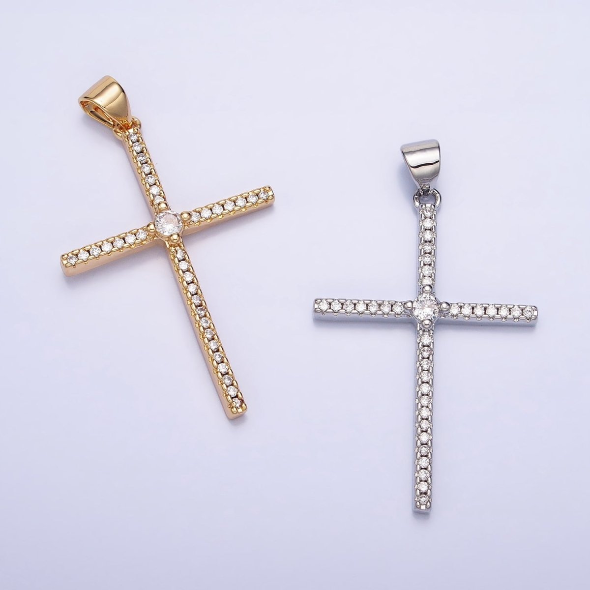 Simple CZ Gold Cross Charm Silver Cross Pendant, Dainty Religious Jewelry Rosary Pendant AA174 AA175 - DLUXCA
