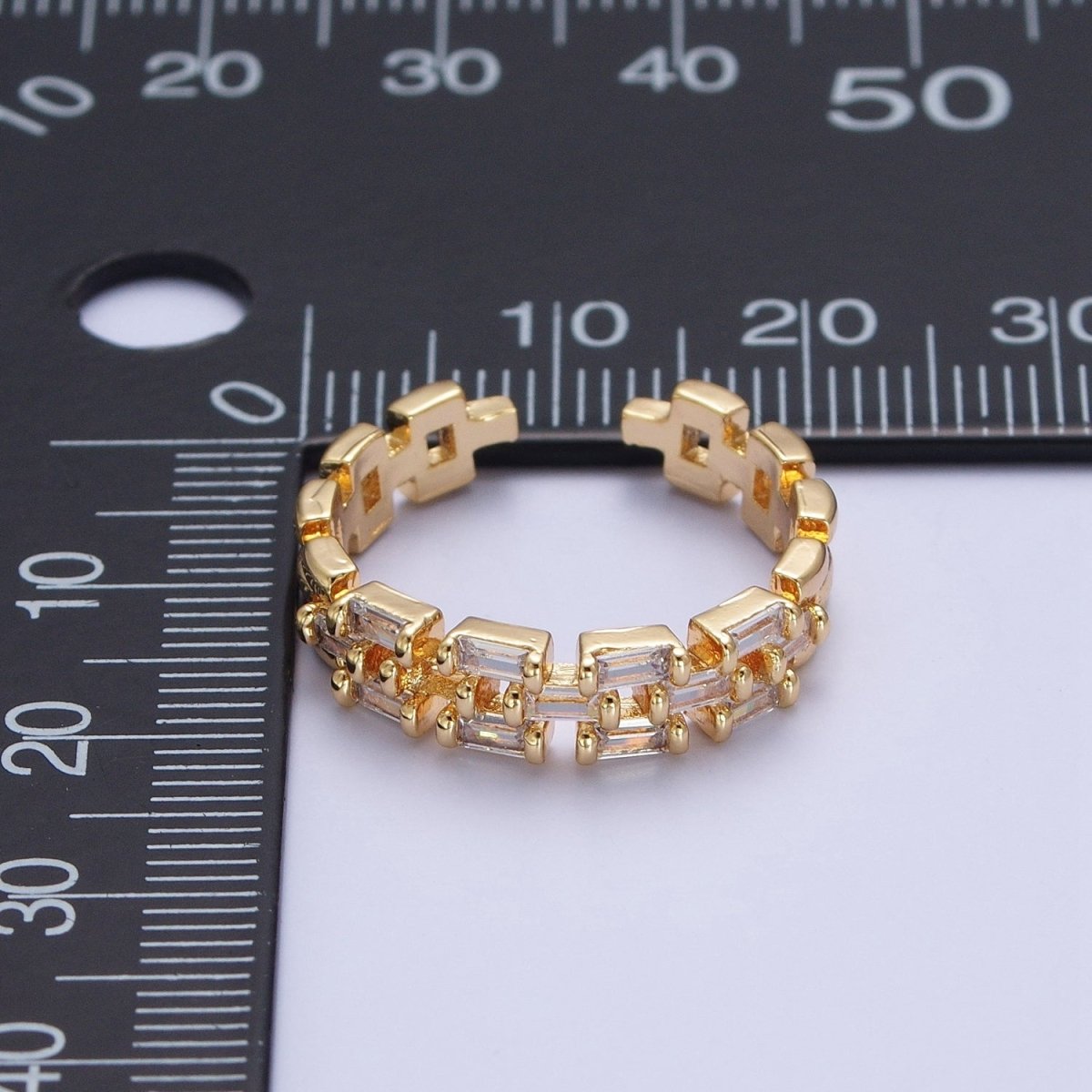 Simple Gold Bold Cuban Chain Ring Cubic Zirconia Stone Adjustable Promise Ring - X612 - DLUXCA