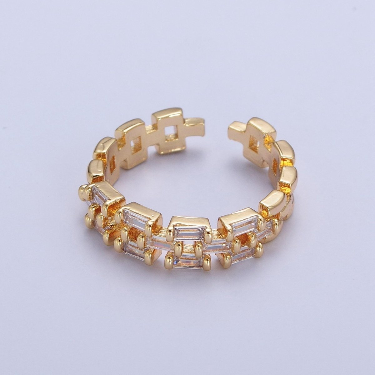 Simple Gold Bold Cuban Chain Ring Cubic Zirconia Stone Adjustable Promise Ring - X612 - DLUXCA