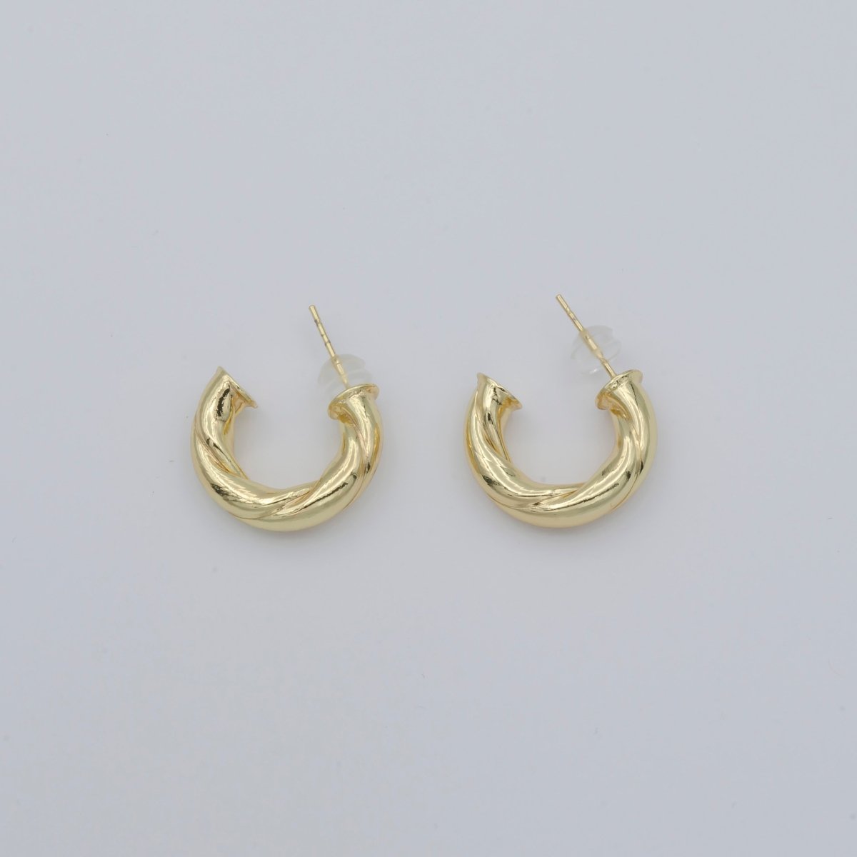 Simple Golden C-Curve Shape Huggies Earrings, Plain Gold Filled Geometric Curve Shape Daily Wear Earring Jewelry P-121 - DLUXCA