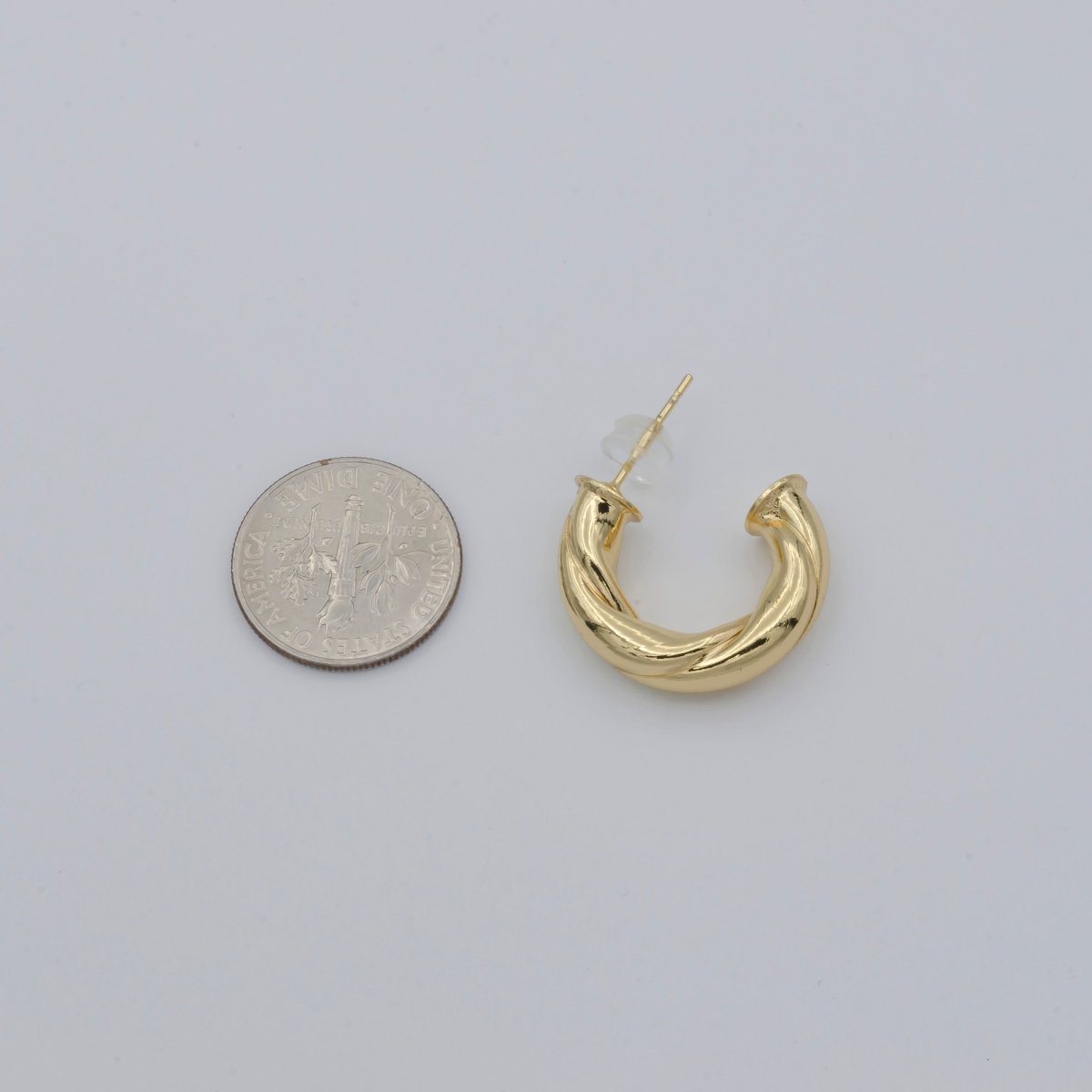 Simple Golden C-Curve Shape Huggies Earrings, Plain Gold Filled Geometric Curve Shape Daily Wear Earring Jewelry P-121 - DLUXCA