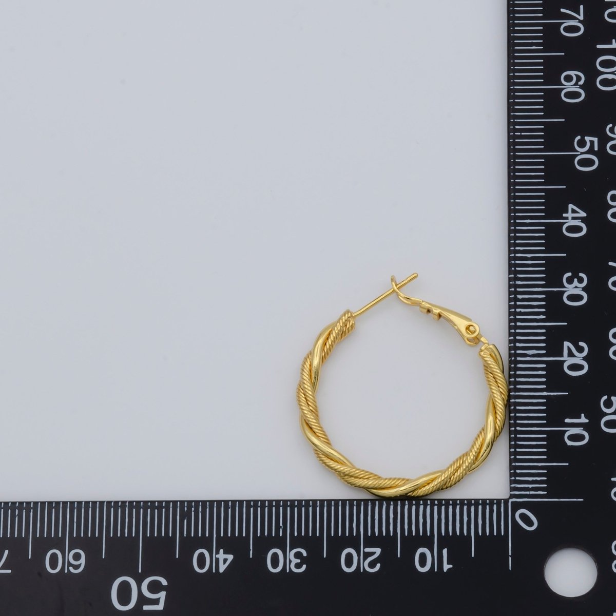 Simple Golden Thin Braid Twist Huggies Earrings, Plain Gold Filled Mini Geometric Unique Shape Formal/Casual Daily Wear Hinge hoop Earring Jewelry P-109 P-110 P-111 - DLUXCA