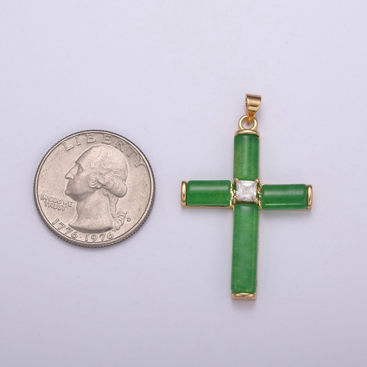 Simple Green Jade Cross Pendant for Necklace 24K Gold Filled Cross O-266 - DLUXCA