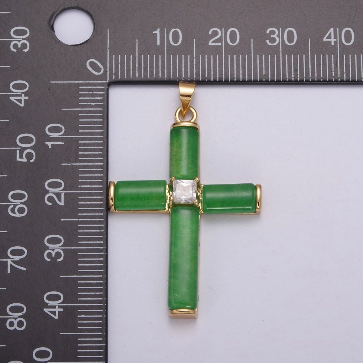 Simple Green Jade Cross Pendant for Necklace 24K Gold Filled Cross O-266 - DLUXCA