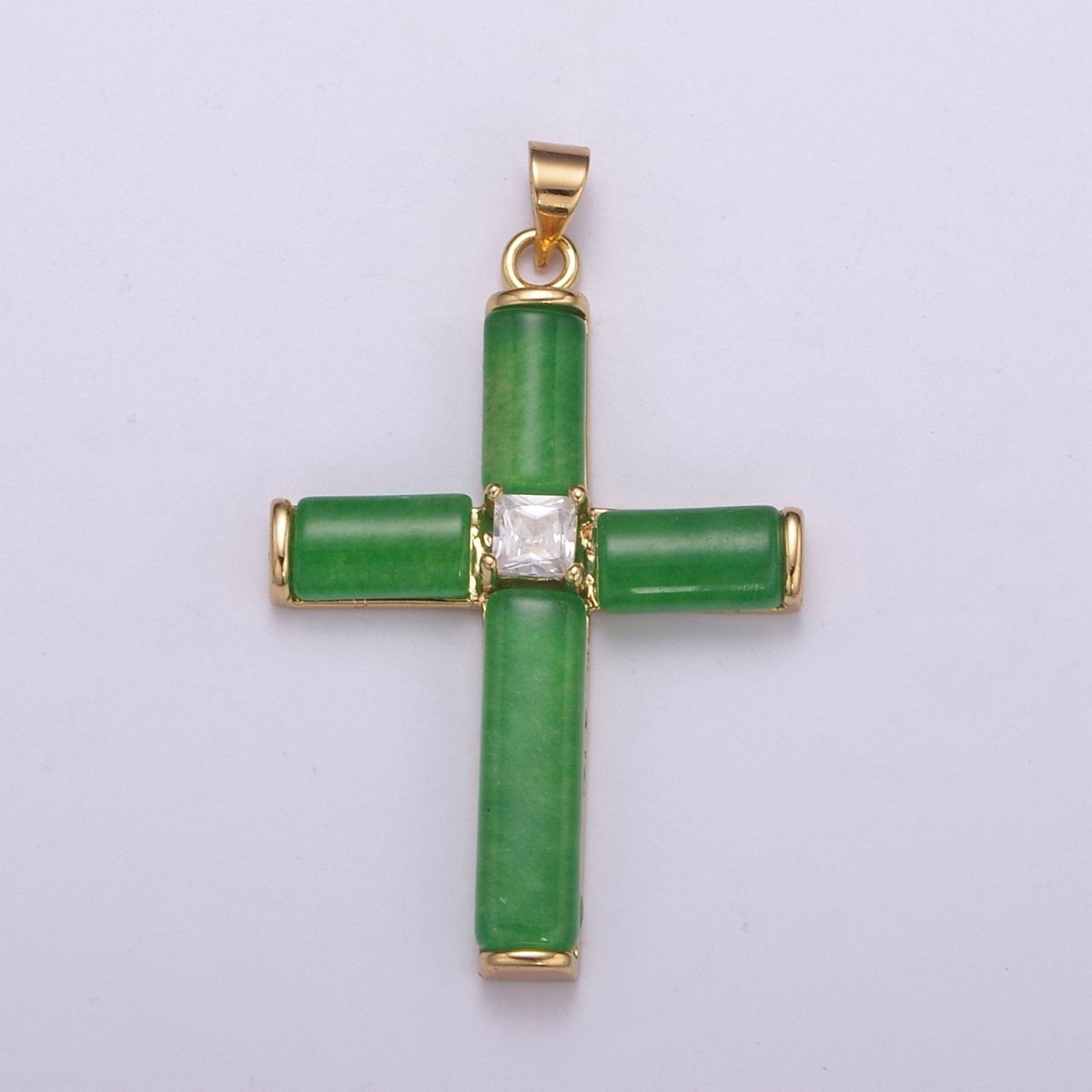 Simple Green Jade Cross Pendant for Necklace 24K Gold Filled Cross O-266 - DLUXCA