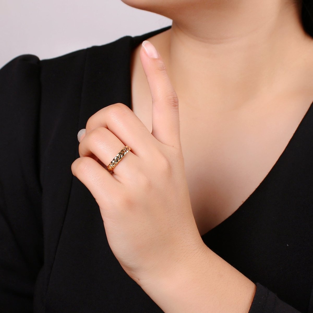 Simple Minimalist Braided Chain Gold Filled Adjustable Ring R-234 - DLUXCA
