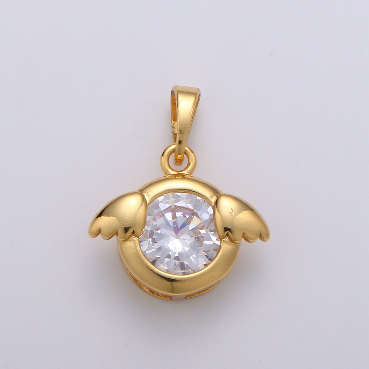 Simple Round Crystal Gold Filled Little Wings Pendants J-078 - DLUXCA