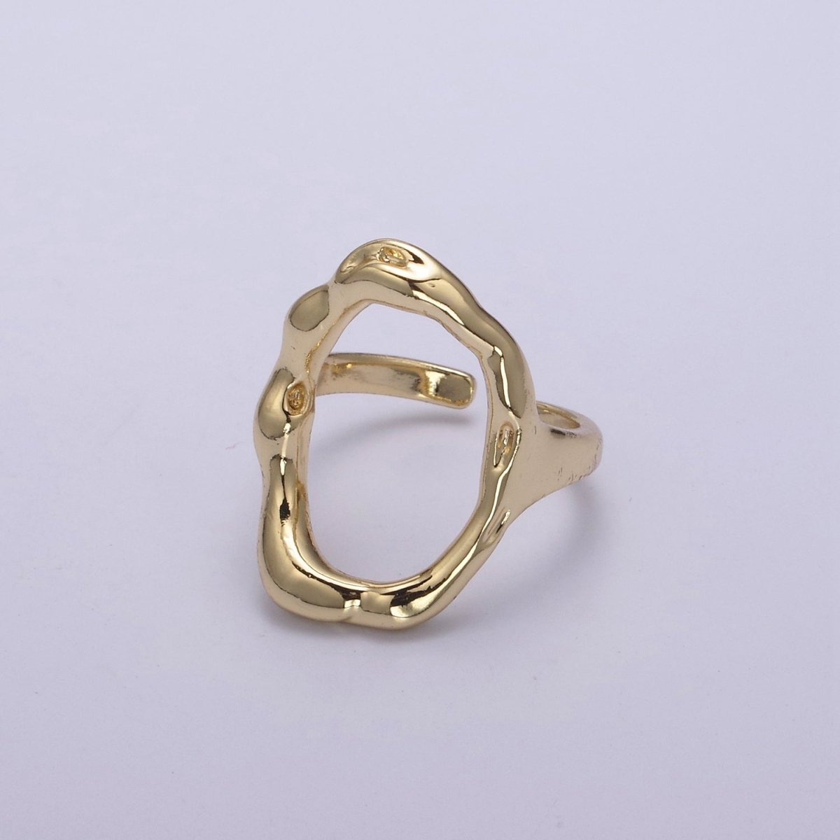 Simple Rustic Gold Oval Ring Hammered Chunky Geometric Jewelry Stackable Open Adjustbale Ring U-289 - DLUXCA