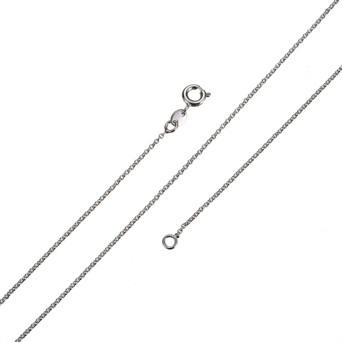 Simple Silver Chain Necklace, Dainty Rolo Necklace 17.7 inch, 1mm Dainty everyday necklace for Men Woman Unisex Chain, White Gold Rolo w/ Spring Ring | CN-643 - DLUXCA