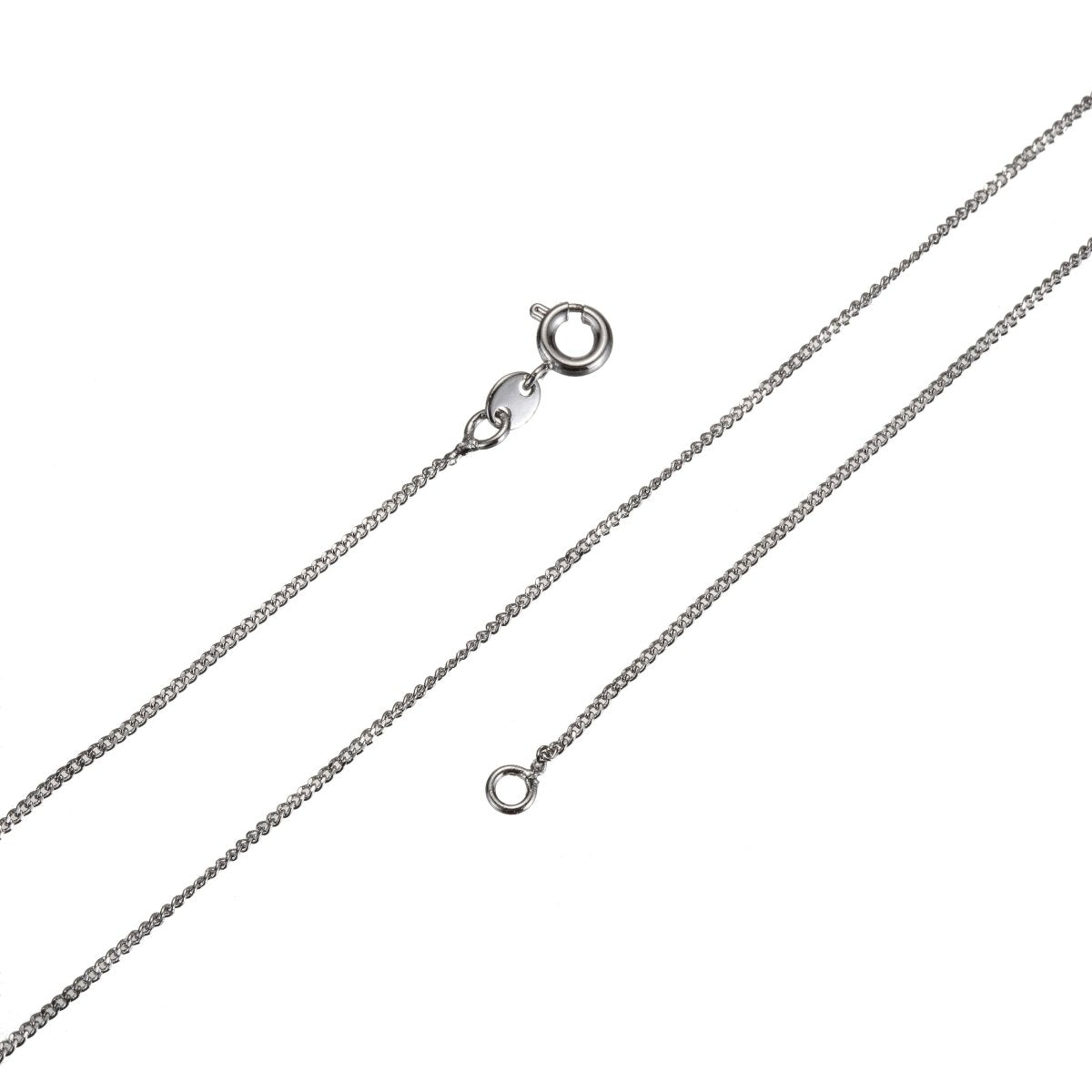 Simple Silver White Gold Chain, 17.7 inches Curb Chain, 0.5mm Thickness Dainty Silver Necklace Chain w/ Spring Ring | CN-641 Clearance Pricing - DLUXCA