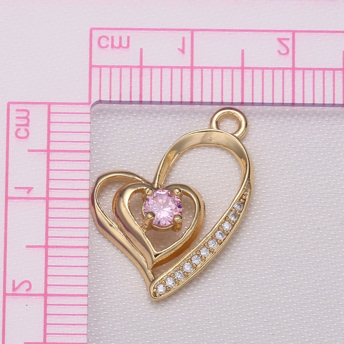 Single Crystal Stone on Double Golden Hearts Charm CZ Gold Plated Loving Heart Beat Micro Pave Charm Pendant GP-841 GP-842 GP-843 - DLUXCA