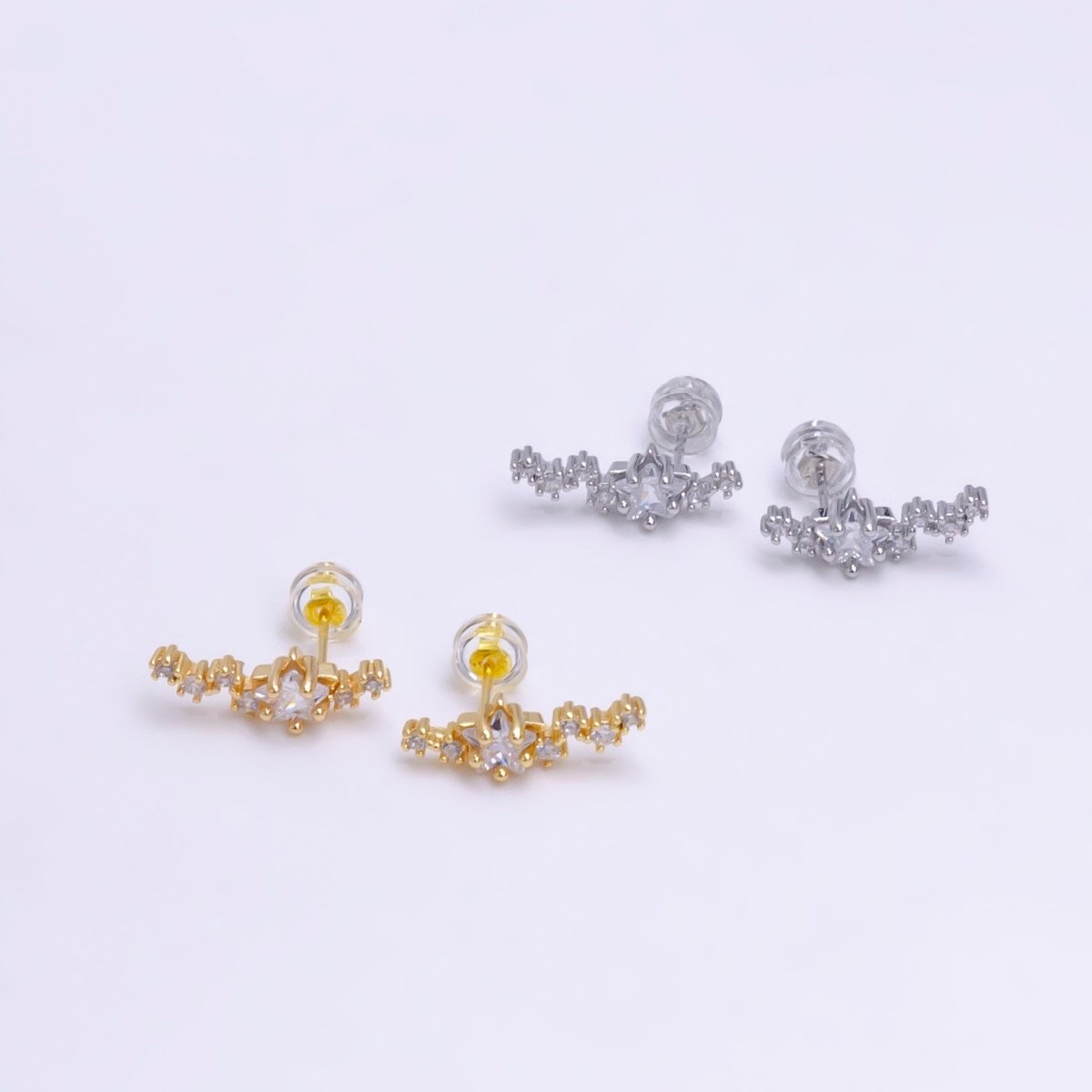 Single Star on Crystal Chain Studs Earring, CZ Stone on Daily Wear Formal/Casual Earring Jewelry V-080 V-081 - DLUXCA