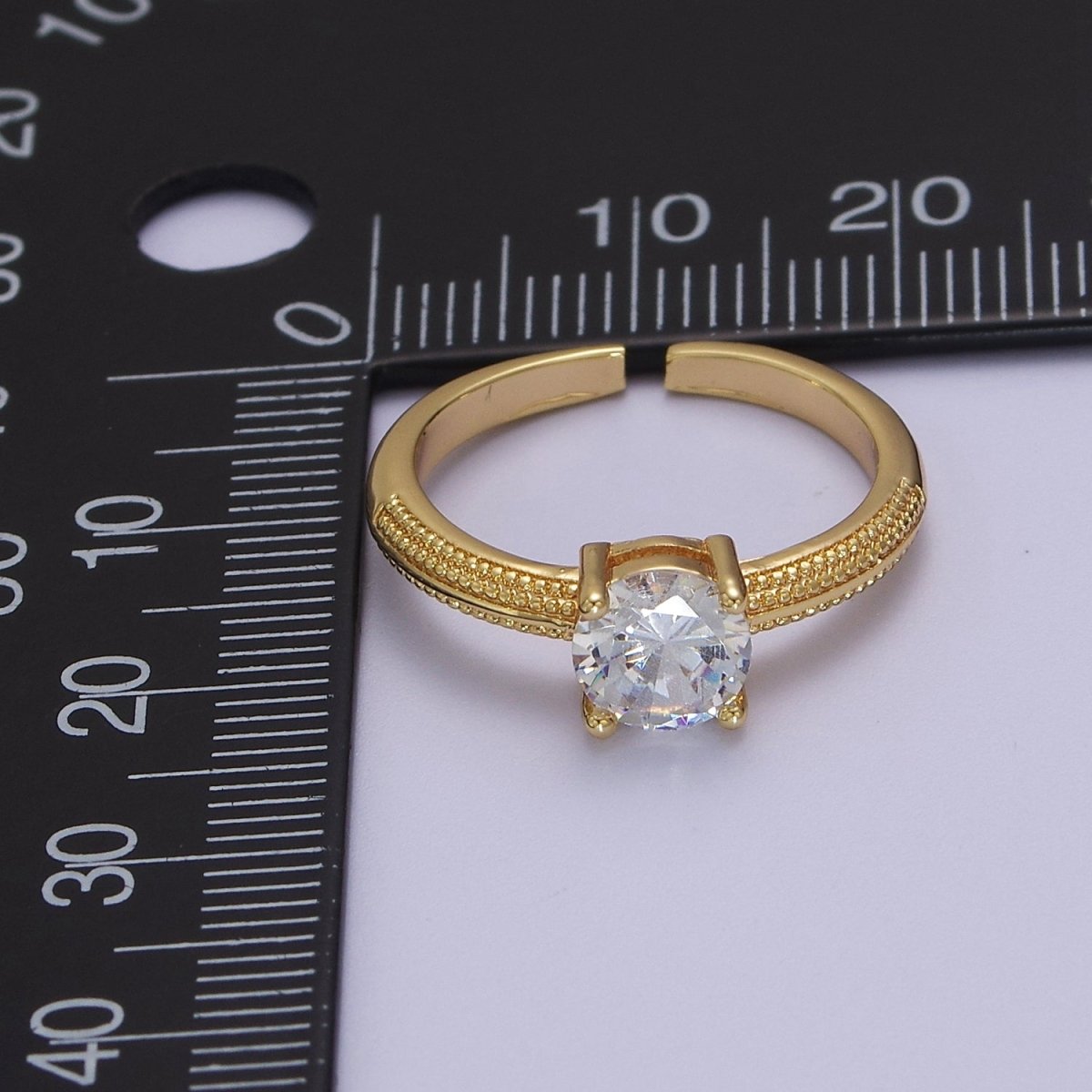 Single Stone Solitaire Ring Gold band Open Adjustable Ring O-2034 - DLUXCA