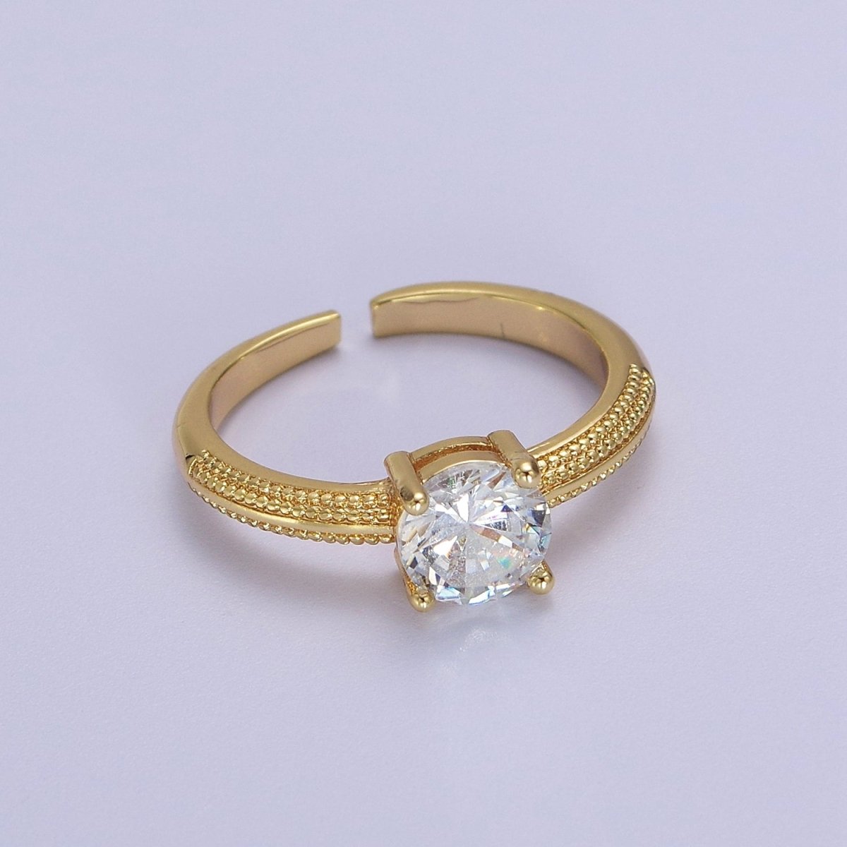 Single Stone Solitaire Ring Gold band Open Adjustable Ring O-2034 - DLUXCA