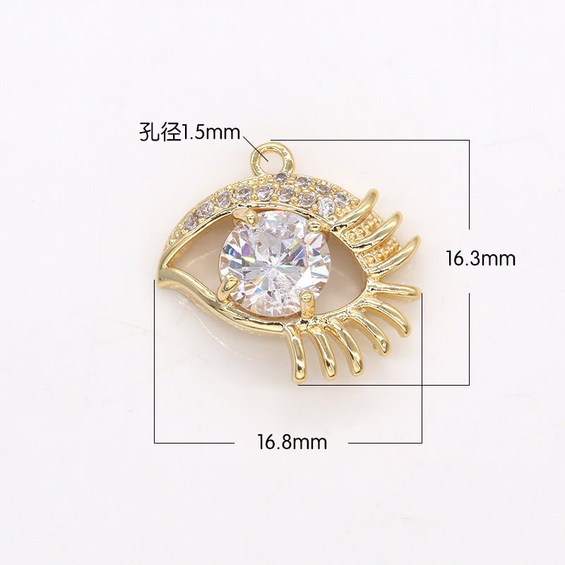 Single Zirconia Crystal Golden Evil Eyelashes Charm CZ Single Eyelashes Charm Pendant GP-288 - DLUXCA