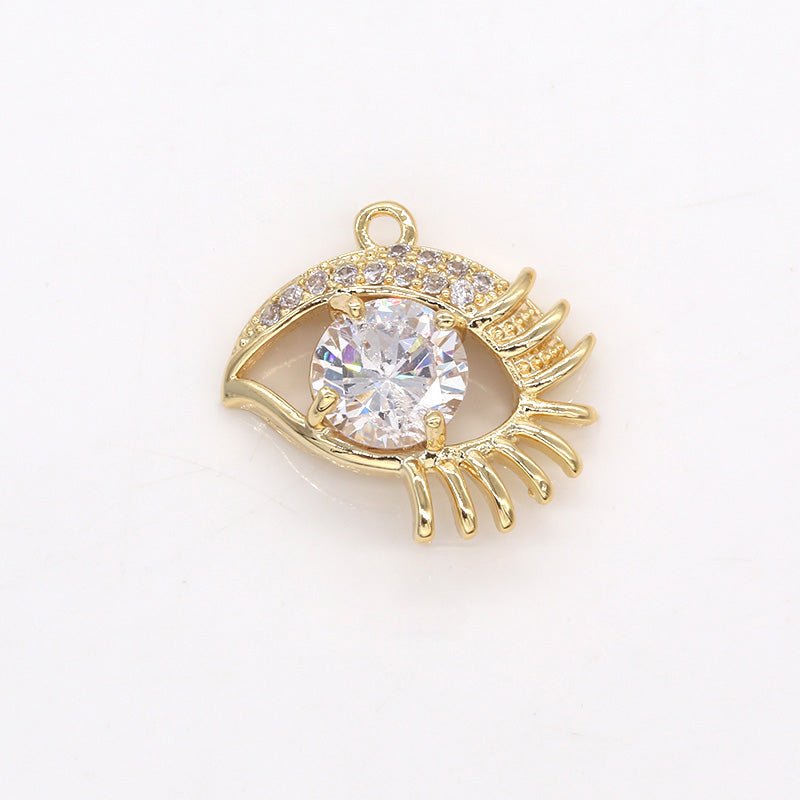 Single Zirconia Crystal Golden Evil Eyelashes Charm CZ Single Eyelashes Charm Pendant GP-288 - DLUXCA