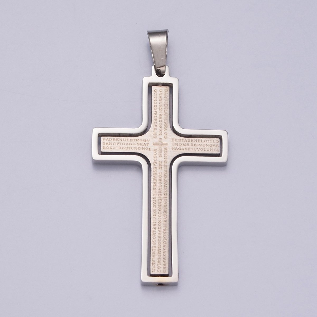 Sleek Steel Unisex Cross Necklace Pendant | Gold Cross Padre Nuestro for Men and Women | Lords Prayer Cross Pendant, Religious Medals, Our Father Pendant, Catholic Pendant, X-635 X-636 - DLUXCA