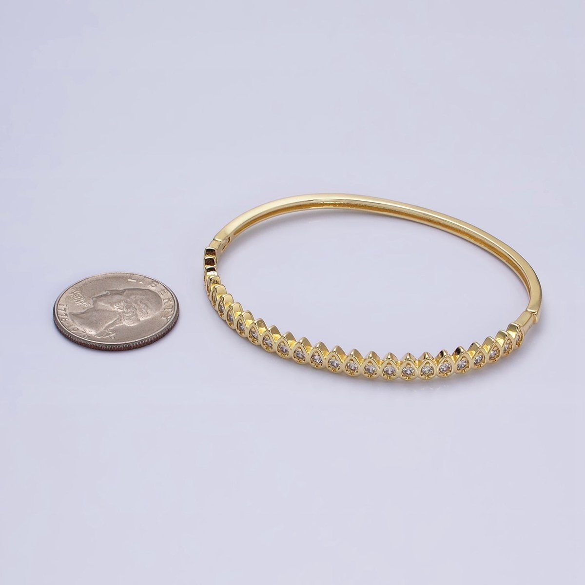 Slim Tear Drop Cz Bangle Bracelet 14k Gold Filled Stackable Bangle Bracelet | Hinge Locking | WA-1755 Clearance Pricing - DLUXCA