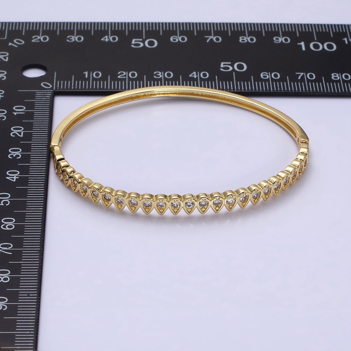 Slim Tear Drop Cz Bangle Bracelet 14k Gold Filled Stackable Bangle Bracelet | Hinge Locking | WA-1755 Clearance Pricing - DLUXCA