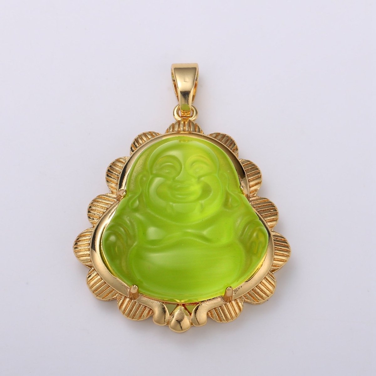 Small 24k Gold Filled Buddha Pendant for Necklace Laughing Buddha Charm Blue Clear Green Buddha Pendant - DLUXCA