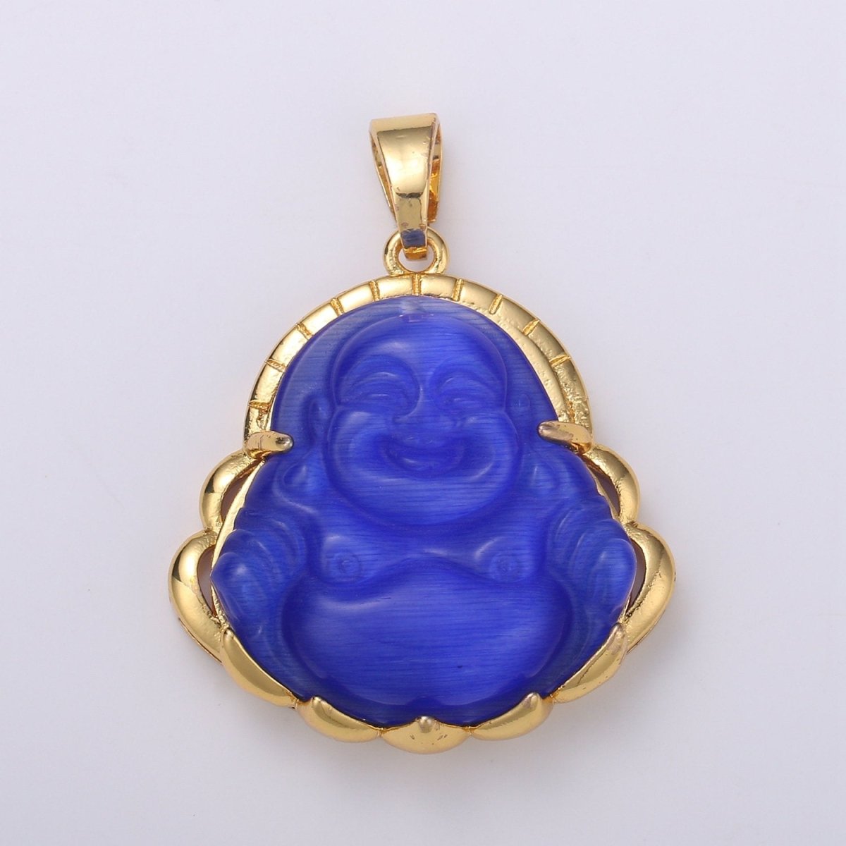 Small 24k Gold Filled Buddha Pendant for Necklace Laughing Buddha Charm Blue Clear Green Buddha Pendant - DLUXCA