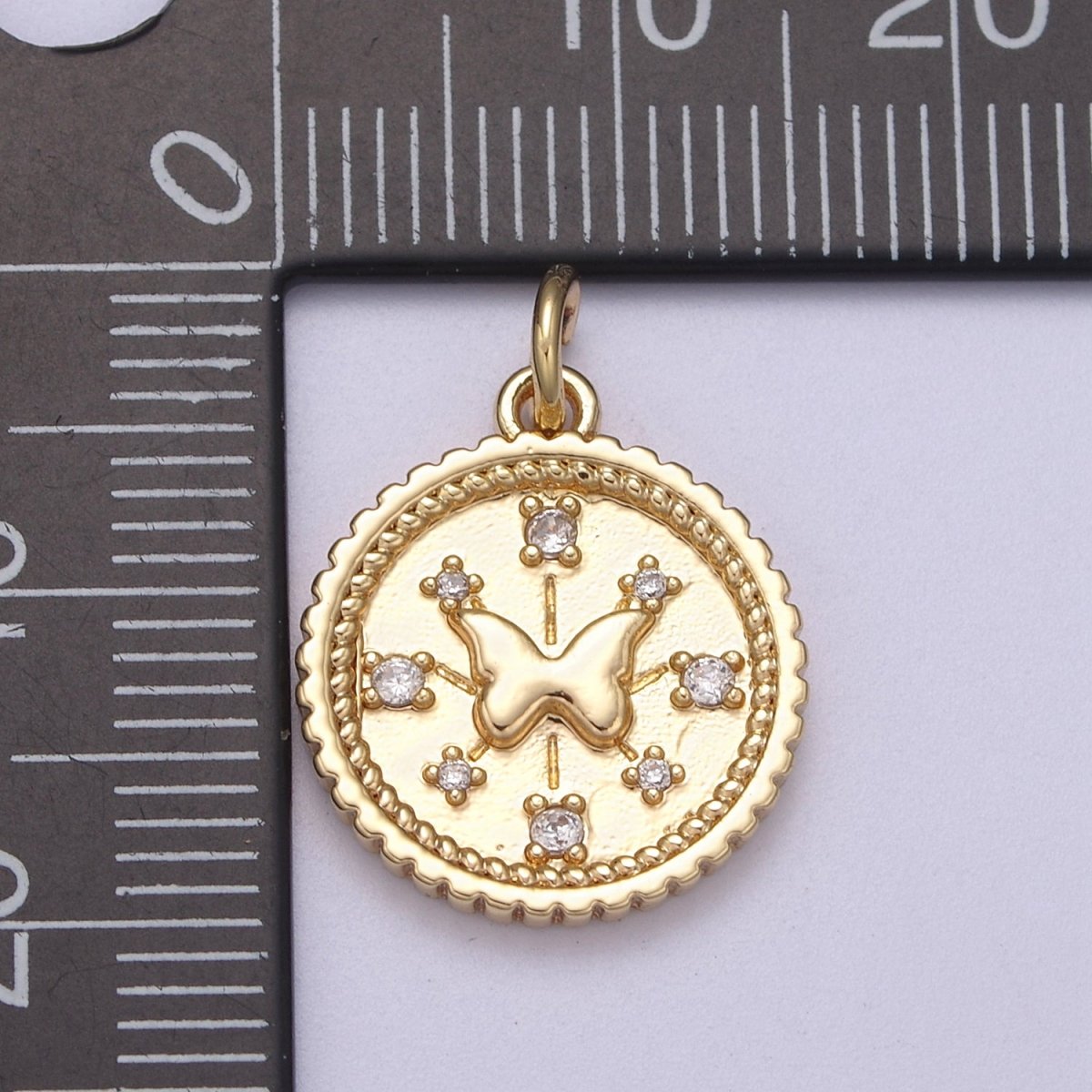 Small Butterfly Charm Pendant 16K Gold Filled CZ Micro Pave Small Coin Charm Pendant Necklace N-282 - DLUXCA