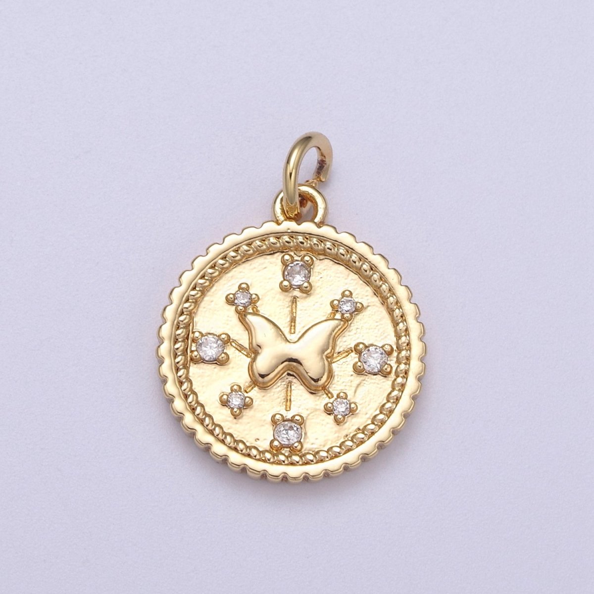 Small Butterfly Charm Pendant 16K Gold Filled CZ Micro Pave Small Coin Charm Pendant Necklace N-282 - DLUXCA