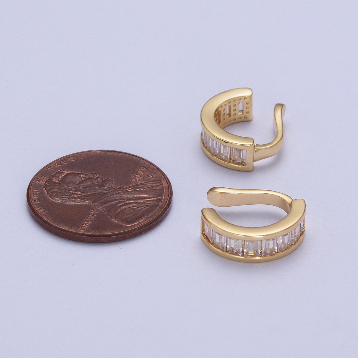 Small Gold Baguette Earcuff Clear Diamond CZ Earrings No Pierce Earring Dainty Earrings AI-088 - DLUXCA