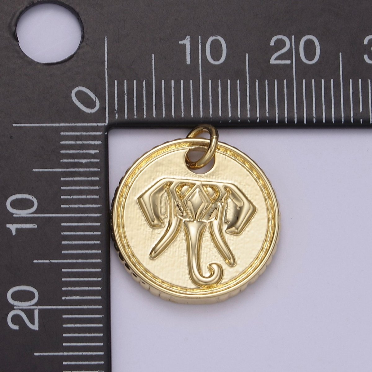 Small Gold Coin Charm Elephant Head Wild Animal Safari Inspired Jewelry N-837 - DLUXCA