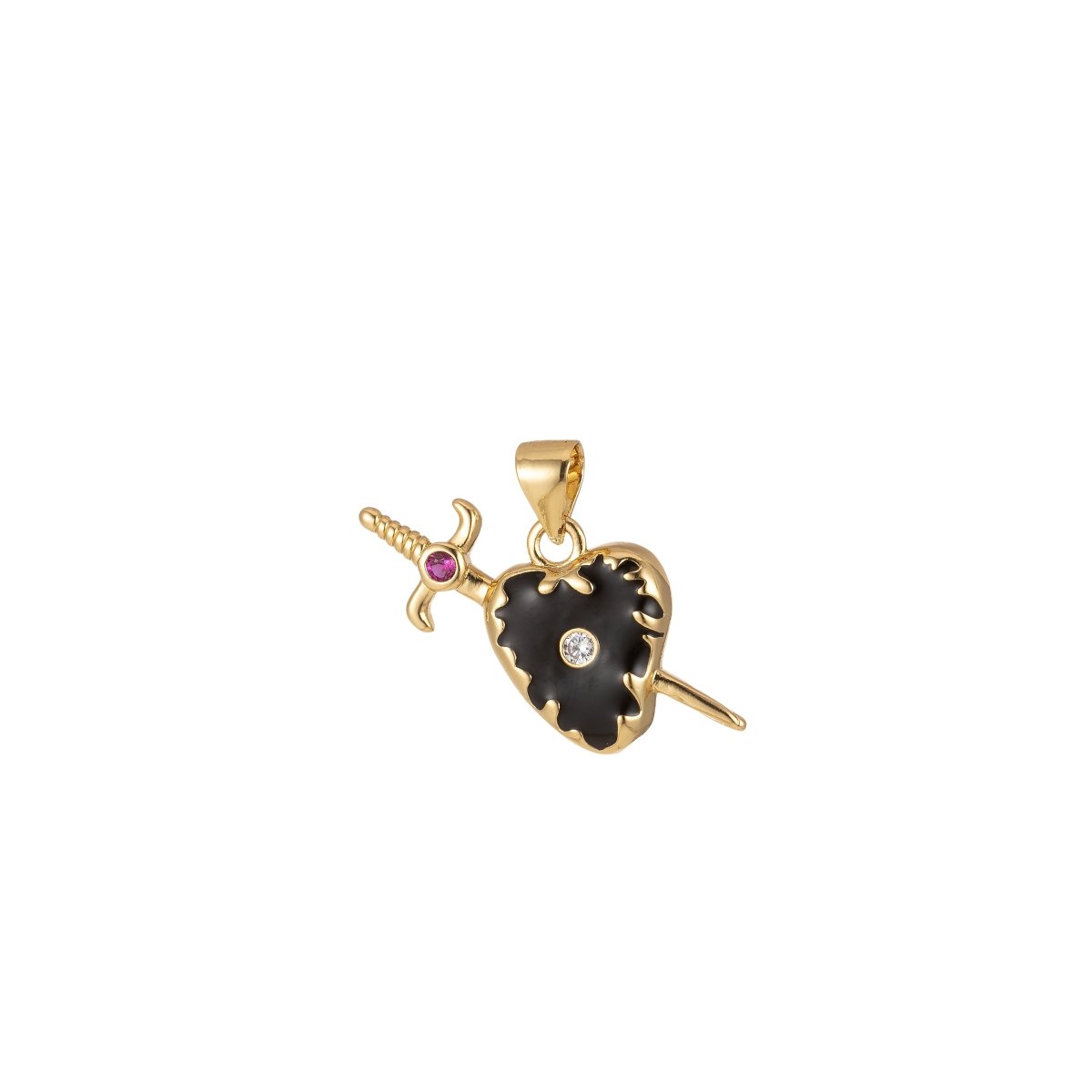 Small Gold Cross Dagger Heart Sword black Pendant Jewelry Supply Charm component Enamel Dainty Charm - DLUXCA