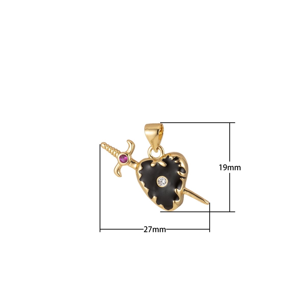 Small Gold Cross Dagger Heart Sword black Pendant Jewelry Supply Charm component Enamel Dainty Charm - DLUXCA