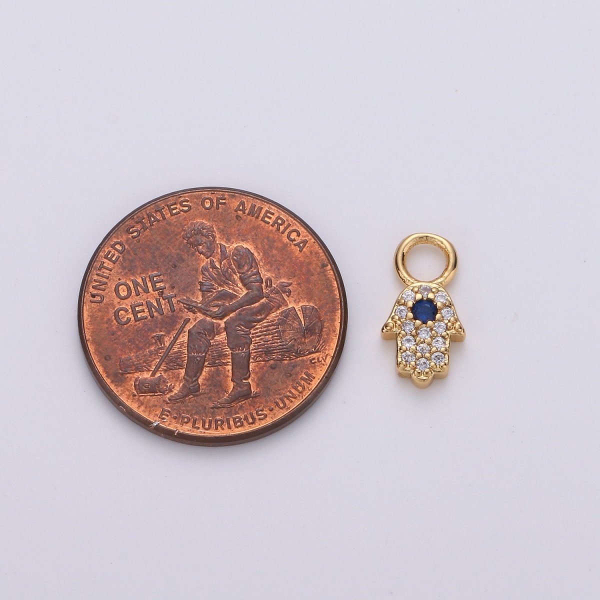 Small Hamsa Hand 14K Gold Filled CZ Hamsa Charm, Micro Pave Cubic Hamsa Hand Charm for Necklace Bracelet Earring Charm w/ 4mm hole on top D-047 - DLUXCA