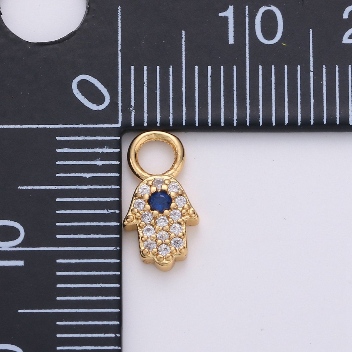 Small Hamsa Hand 14K Gold Filled CZ Hamsa Charm, Micro Pave Cubic Hamsa Hand Charm for Necklace Bracelet Earring Charm w/ 4mm hole on top D-047 - DLUXCA