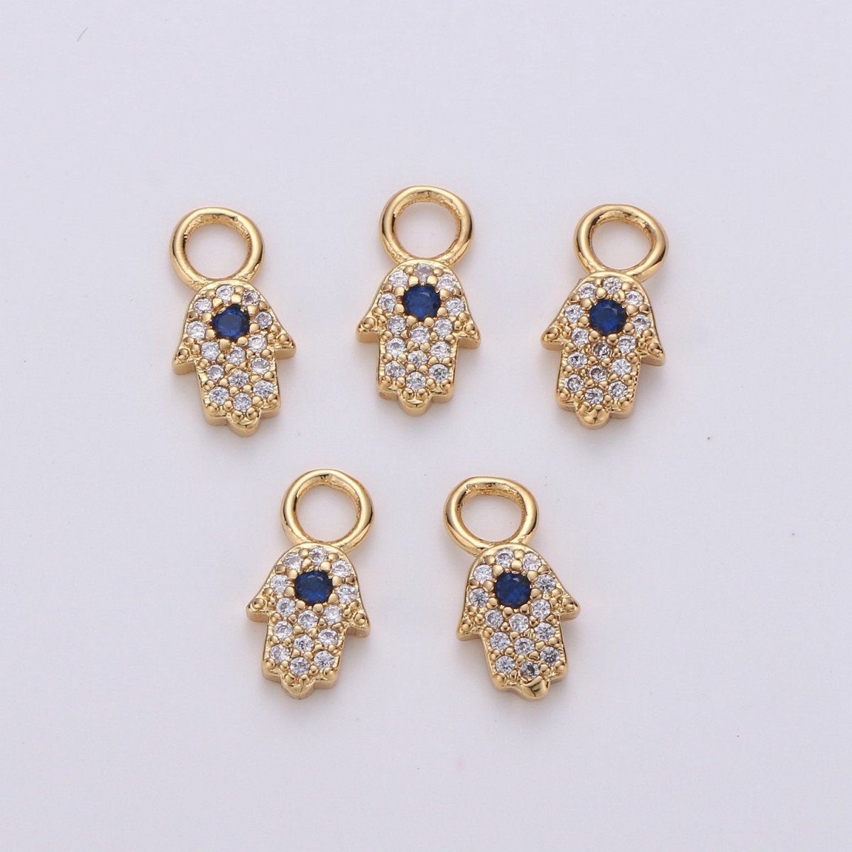 Small Hamsa Hand 14K Gold Filled CZ Hamsa Charm, Micro Pave Cubic Hamsa Hand Charm for Necklace Bracelet Earring Charm w/ 4mm hole on top D-047 - DLUXCA