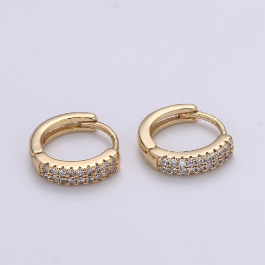 Small Huggie Hoop Earrings 14K Gold Filled Huggie Diamond CZ Silver Tiny Pave Huggie Earrings | Single Cartilage 12mm huggie P-093 P-094 - DLUXCA