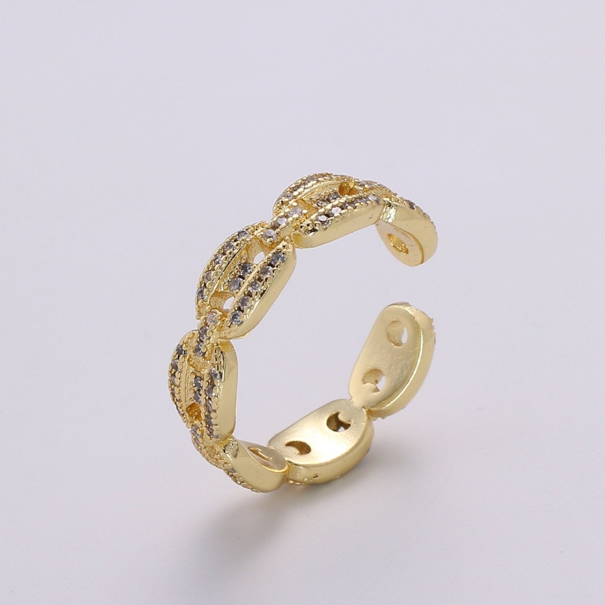 Small Mariner Link Ring, Small Link Ring, Gold Link Ring, CZ Link Ring, Statement Link Ring, Stacking Ring Gold Vermeil R-143 - DLUXCA