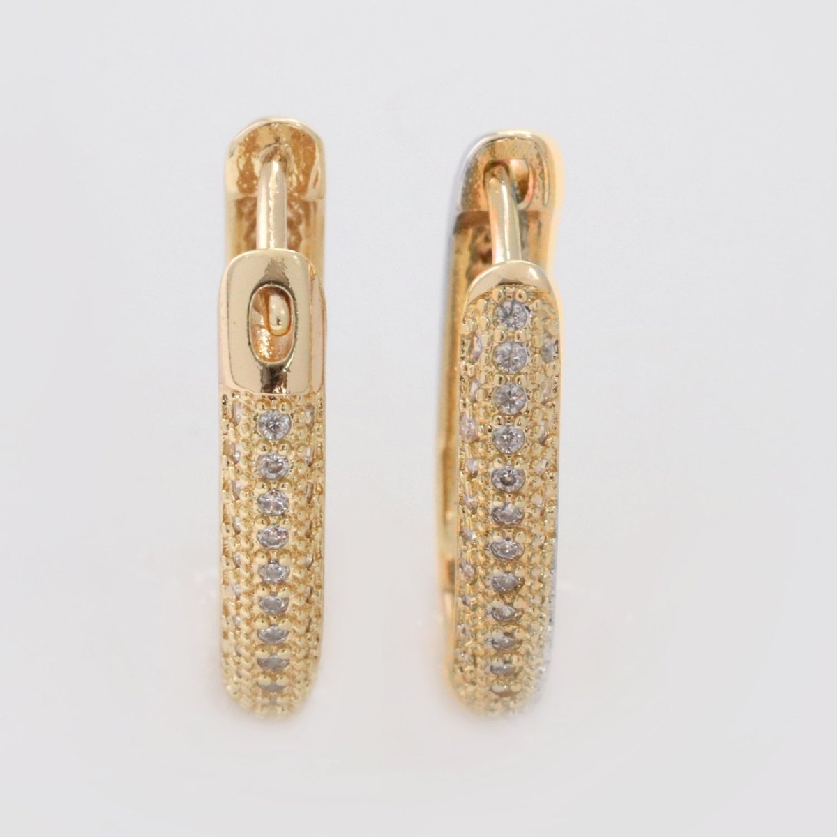 Small Oblong CZ Hoop Earrings Hypoallergenic 18K Gold Filled Huggie Hoop Earrings for Women | T-201 - DLUXCA