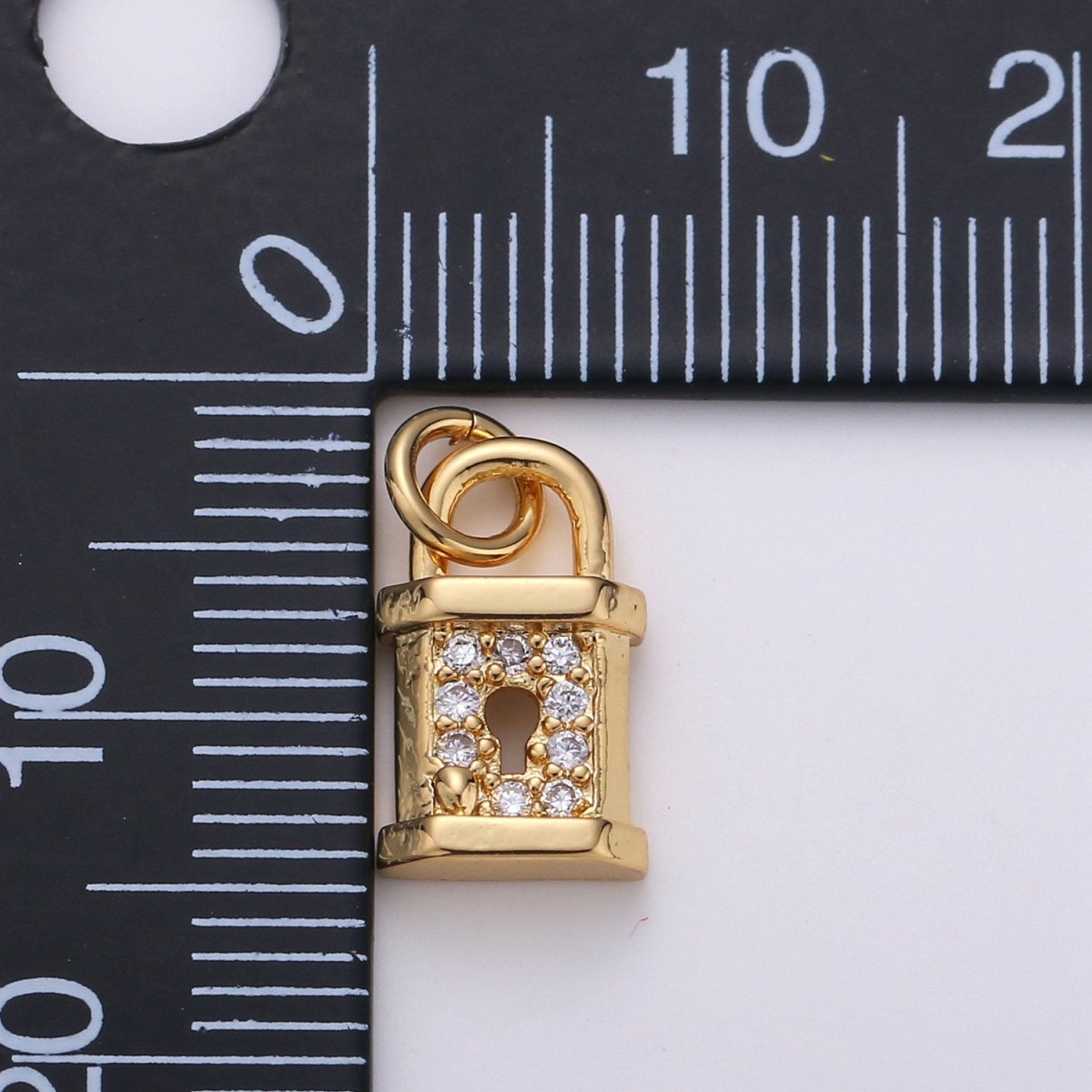 Small Padlock CZ Cubic Zirconia Charm - 18k gold plated over Brass Tiny Gold Lock Micro Pave Charm Pendant Mini Charm for bracelet Earring, D-050 - DLUXCA