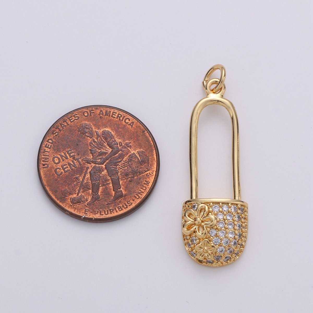 Small Safety Pin CZ Cubic Zirconia Charm - 18k gold plated over Brass Tiny Gold Pin Micro Pave Charm Pendant Mini Charm for bracelet Earring, D-051 D-052 - DLUXCA