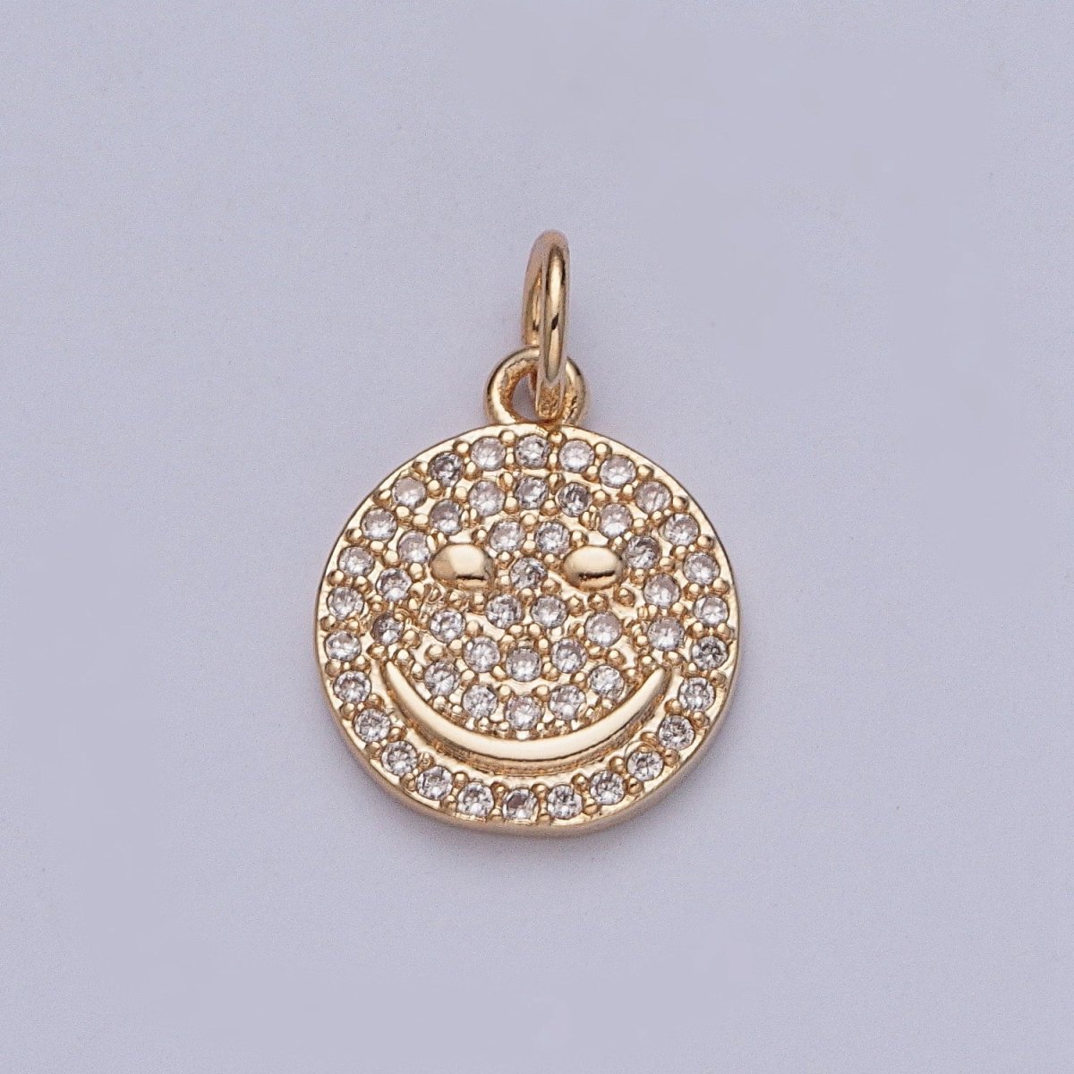 Smiley Face Gold Micro Paved Cubic Zirconia Charm For DIY Jewelry Making | X-241 - DLUXCA