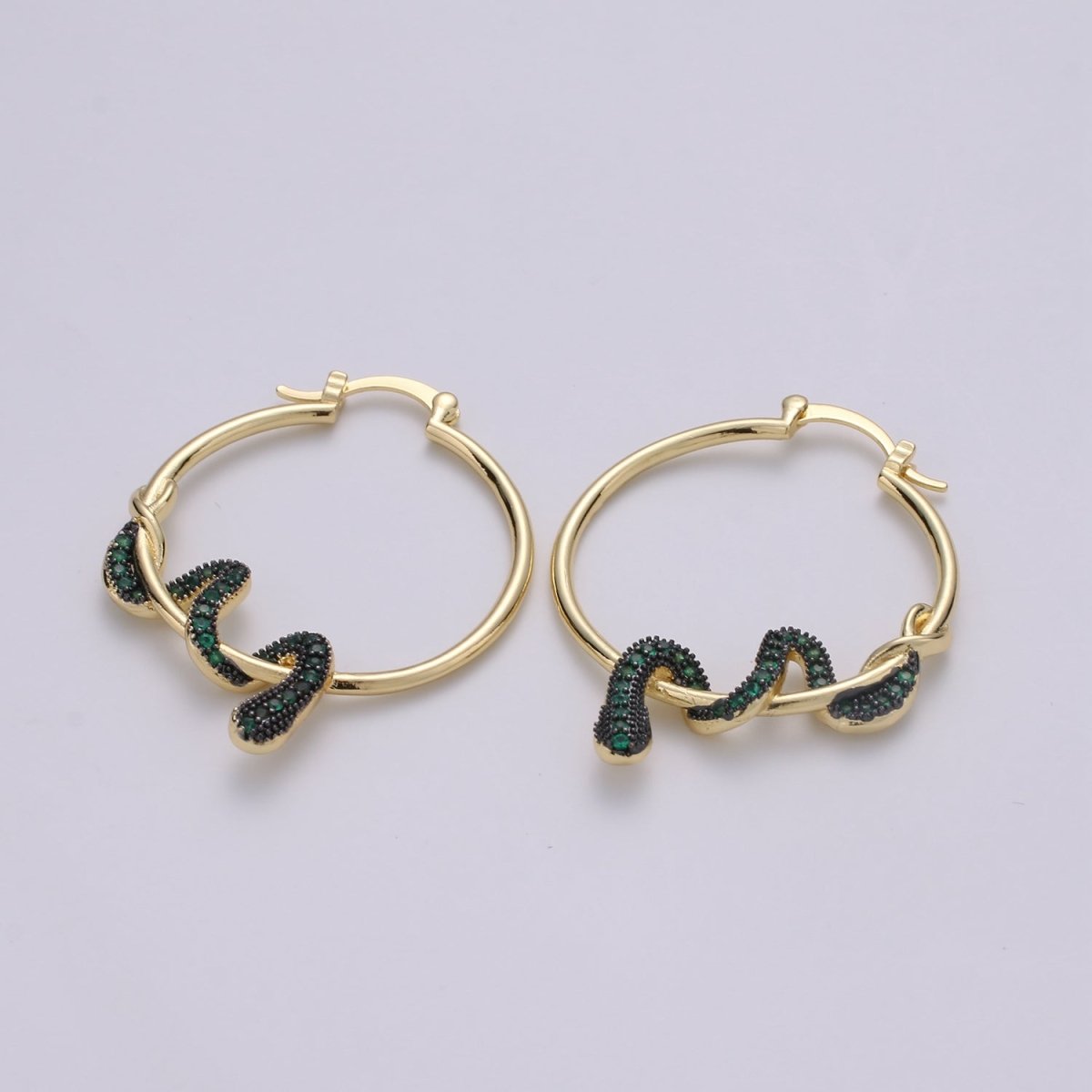 Snake earrings, snake hoop earrings serpent earrings, Gold earrings Micro Pave CZ Earring Jewelry Black Clear Blue Fuchsia Teal Zirconia Q-100 - Q-105 - DLUXCA