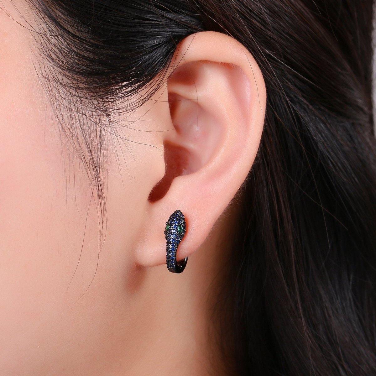 Snake earrings, snake Huggie earrings, dainty earring, Black snake earrings, delicate Hoop, gold earrings, trendy earrings, minimal earrings, K-625 K-626 K-641 - DLUXCA