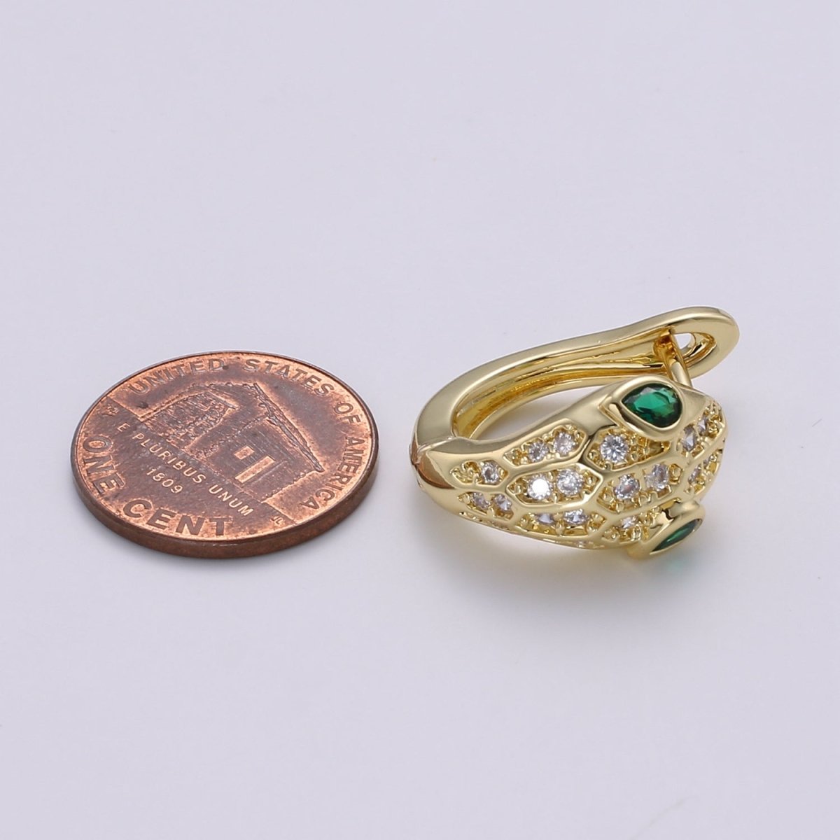 SNAKE Head Emerald Green Zirconia Eye hoops-Snake CZ Pave Cluster earrings -24K Huggie or White Gold hoops Q-362 Q-363 - DLUXCA